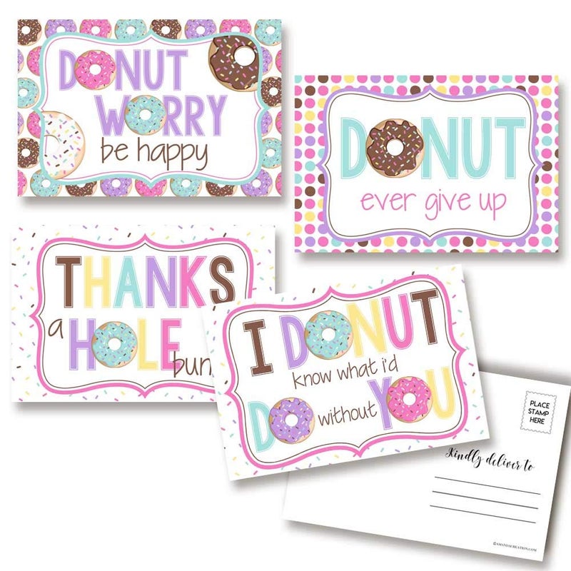 Amanda Creation Donut Themed Positive Thinking Blank Postcards To Send To Friends & Family, Total of 20 4"x6" Fill In Notecards (5 of each design) by AmandaCreation - Image 1
